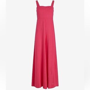 Linen-Blend Square Neck Sleeveless Wide Leg Jumpsuit